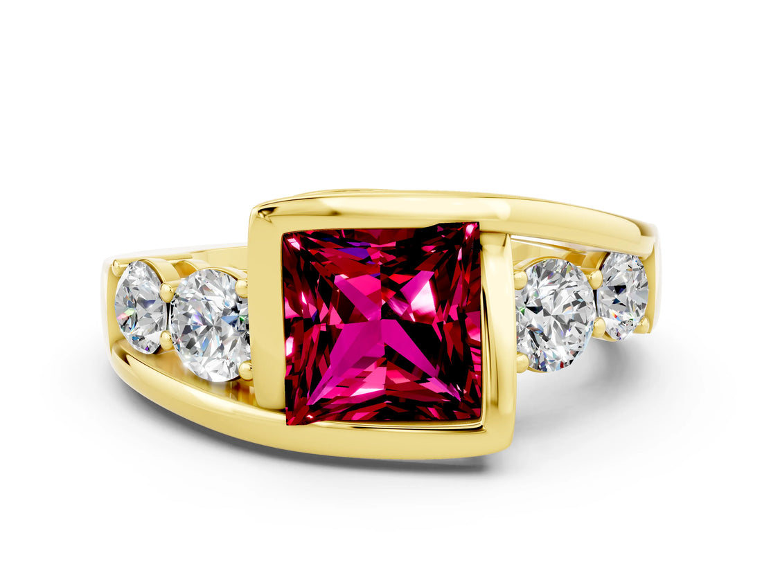 Yellow gold Bezel Set Princess Cut Diamond Split Shank Ring