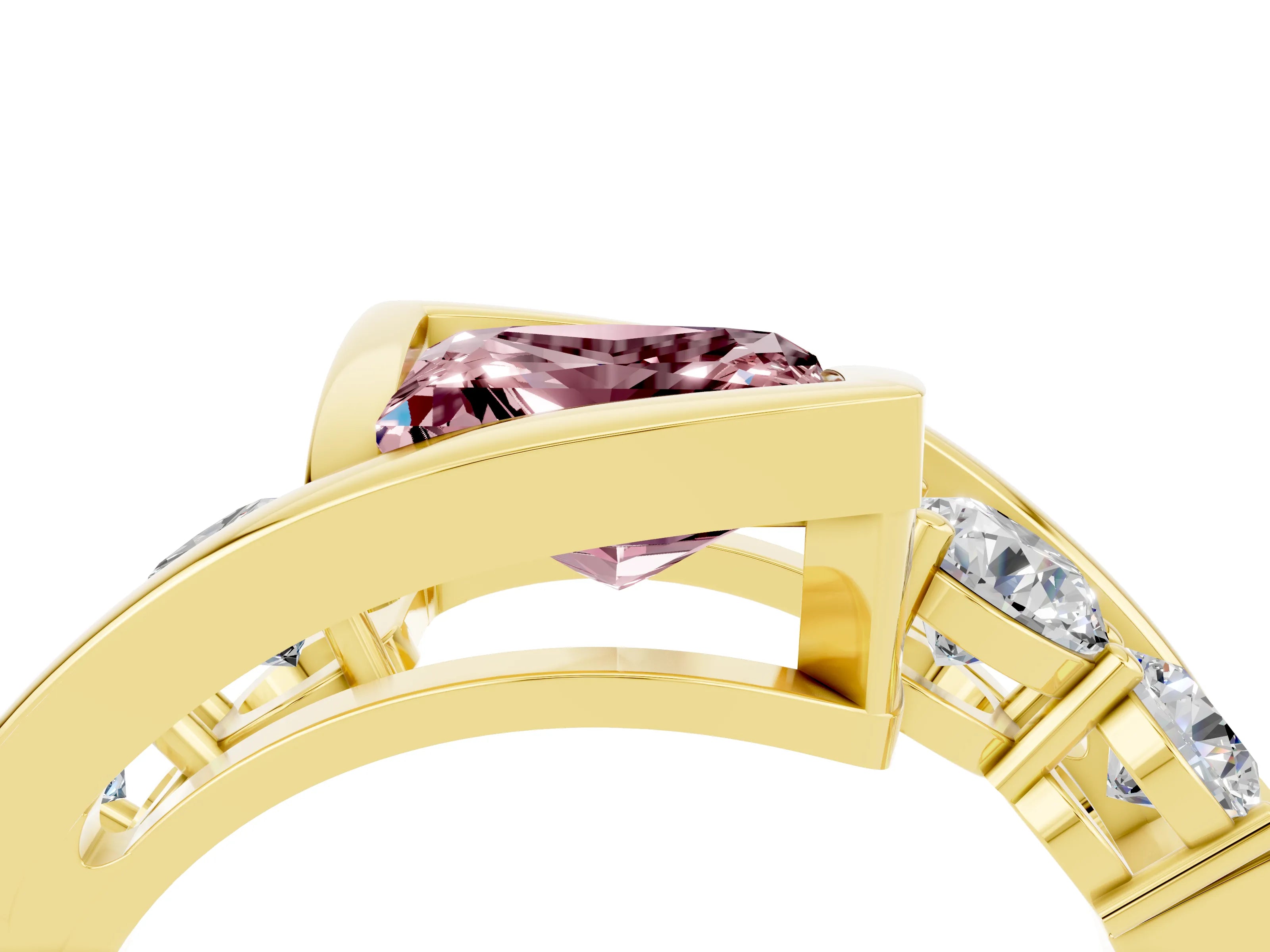Yellow gold Bezel Set Princess Cut Diamond Split Shank Ring_4