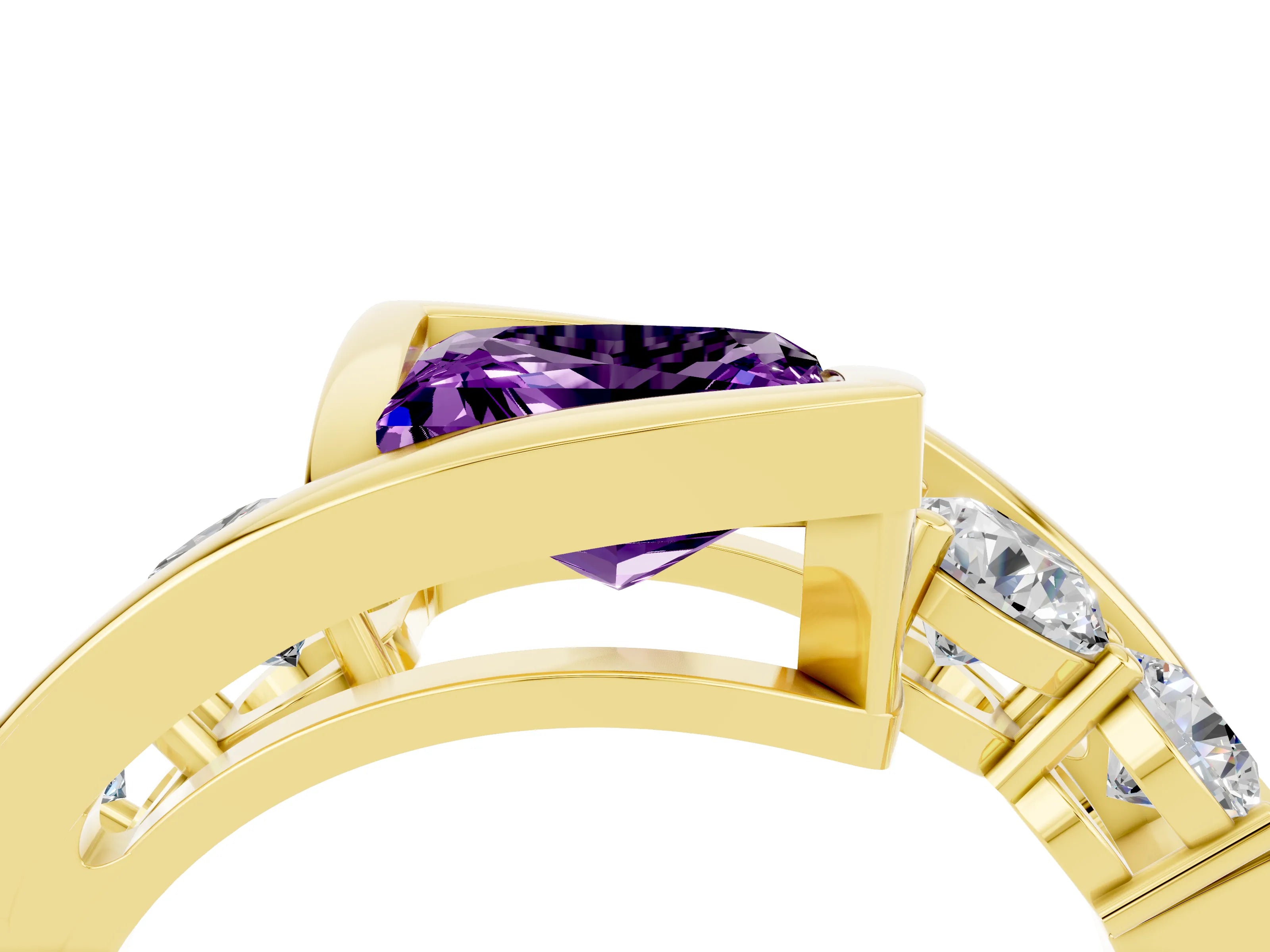 Yellow gold Bezel Set Princess Cut Diamond Split Shank Ring_4