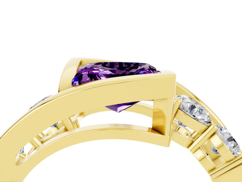 Yellow gold Bezel Set Princess Cut Diamond Split Shank Ring_4