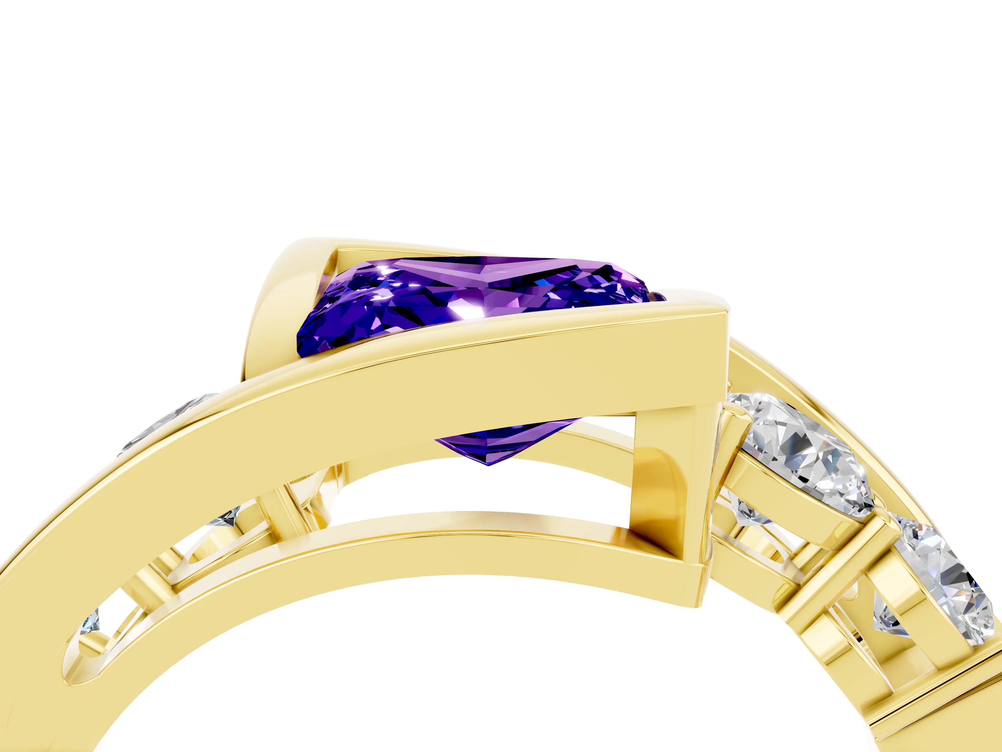 Yellow gold Bezel Set Princess Cut Diamond Split Shank Ring_4