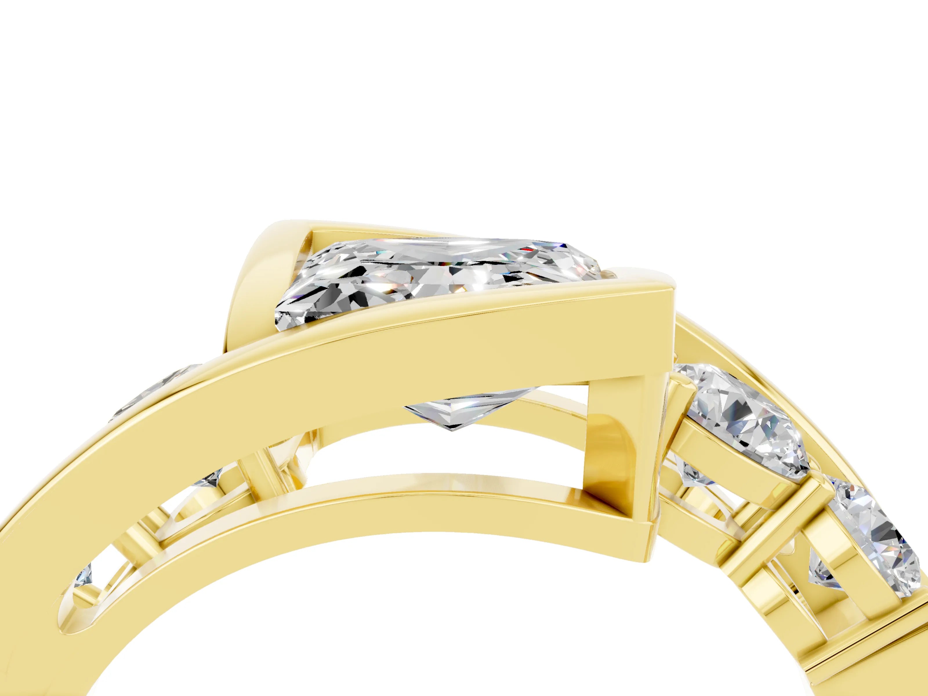 Yellow gold Bezel Set Princess Cut Diamond Split Shank Ring_4