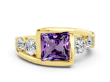 Yellow gold Bezel Set Princess Cut Diamond Split Shank Ring
