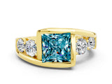 Yellow gold Bezel Set Princess Cut Diamond Split Shank Ring