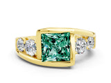 Yellow gold Bezel Set Princess Cut Diamond Split Shank Ring