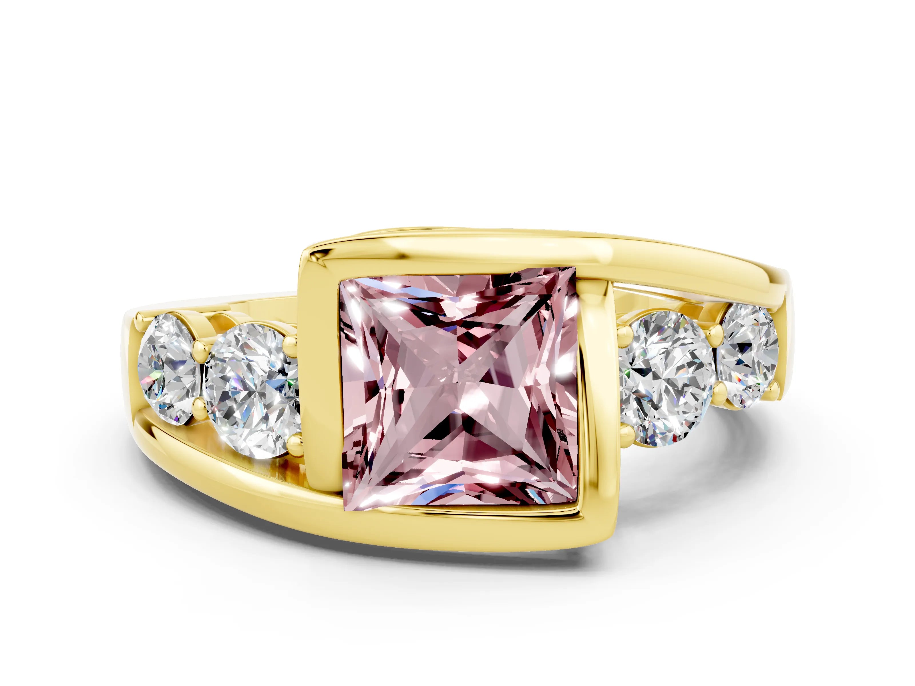 Yellow gold Bezel Set Princess Cut Diamond Split Shank Ring