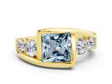 Yellow gold Bezel Set Princess Cut Diamond Split Shank Ring