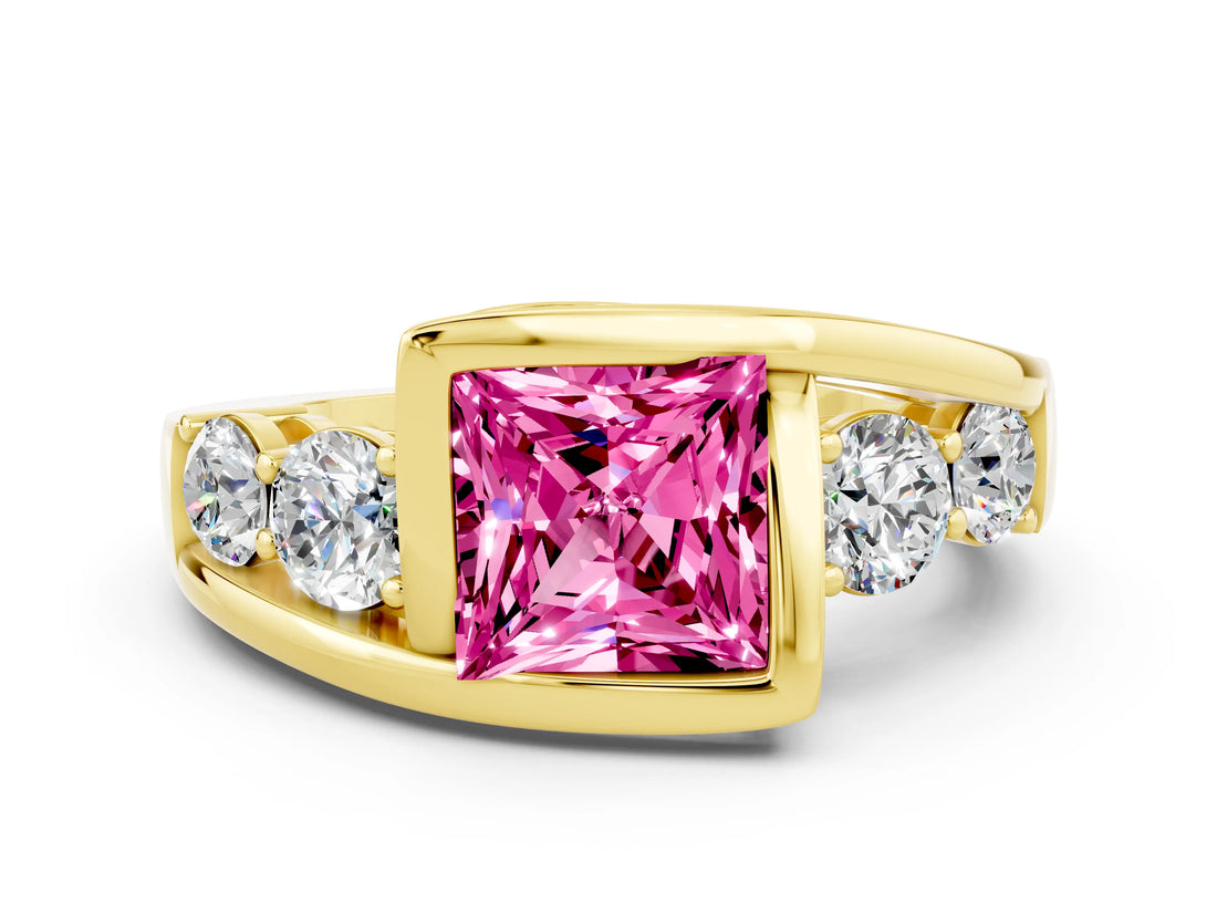Yellow gold Bezel Set Princess Cut Diamond Split Shank Ring
