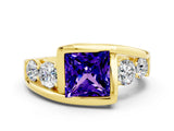 Yellow gold Bezel Set Princess Cut Diamond Split Shank Ring