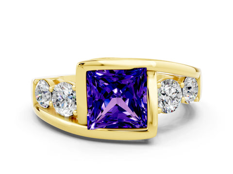 Yellow gold Bezel Set Princess Cut Diamond Split Shank Ring