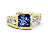 Yellow gold Bezel Set Princess Cut Diamond Split Shank Ring