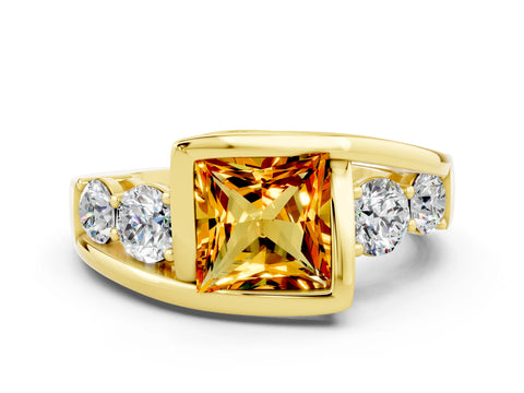 Yellow gold Bezel Set Princess Cut Diamond Split Shank Ring