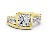 Yellow gold Bezel Set Princess Cut Diamond Split Shank Ring