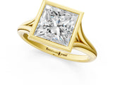Yellow gold Bezel Set Princess Cut Solitaire Ring with Tapered Band 1