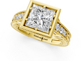 Yellow gold Bezel Set Princess Diamond Milgrain Pave Engagement Ring_38
