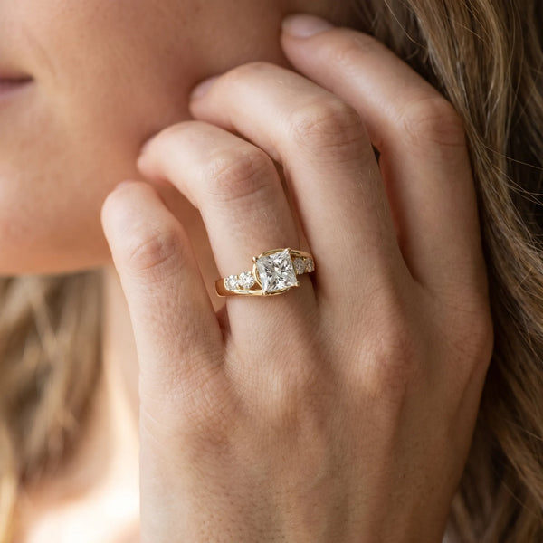 Yellow gold Bezel Set Princess Diamond Split Shank Ring