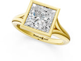 Yellow gold Bezel Set Princess Solitaire Diamond Ring with Smooth Band 1