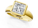 Yellow gold Bezel Set Princess Solitaire Ring with Wide Band 2