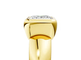 Yellow gold Bezel Set Princess Solitaire Ring with Wide Band