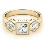 Yellow gold Bezel-Set Princess and Round Cut Milgrain Band Ring 1