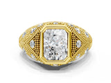 Yellow gold Bezel Set Radiant Cut Diamond Milgrain Band Ring_13