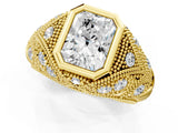 Yellow gold Bezel Set Radiant Cut Diamond Milgrain Band Ring_14