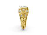 Yellow gold Bezel Set Radiant Cut Diamond Milgrain Band Ring_15
