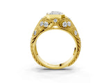 Yellow gold Bezel Set Radiant Cut Diamond Milgrain Band Ring_16
