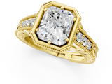 Yellow gold Bezel Set Radiant Diamond Milgrain Pave Engagement Ring_37