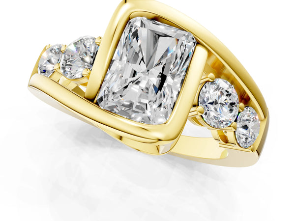 Yellow Gold Radiant Cut Bezel Bypass Engagement Ring Setting with Round Side Accents