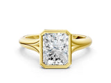 Yellow gold Bezel Set Radiant Solitaire Diamond Ring with Smooth Band 1