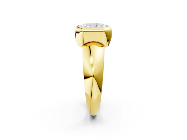 Yellow Gold Radiant Cut Bezel Solitaire Engagement Ring Setting with Wide Sculpted Band