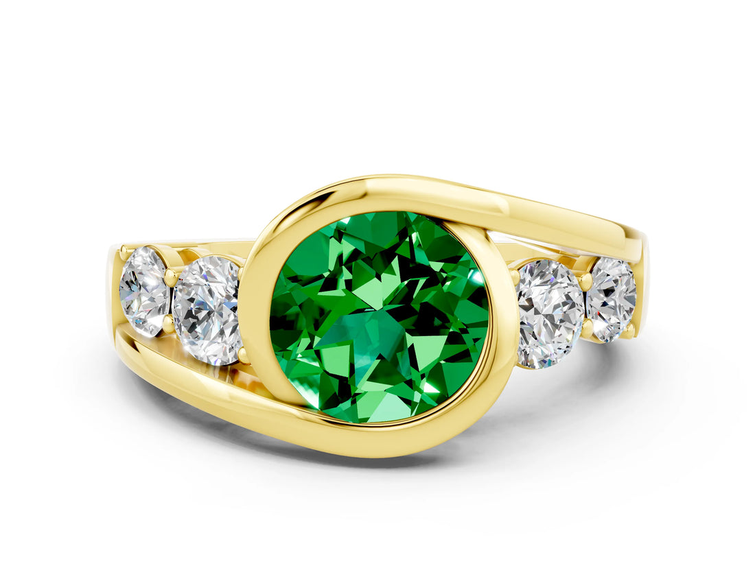 Yellow gold Bezel Set Round Cut Diamond Split Shank Ring