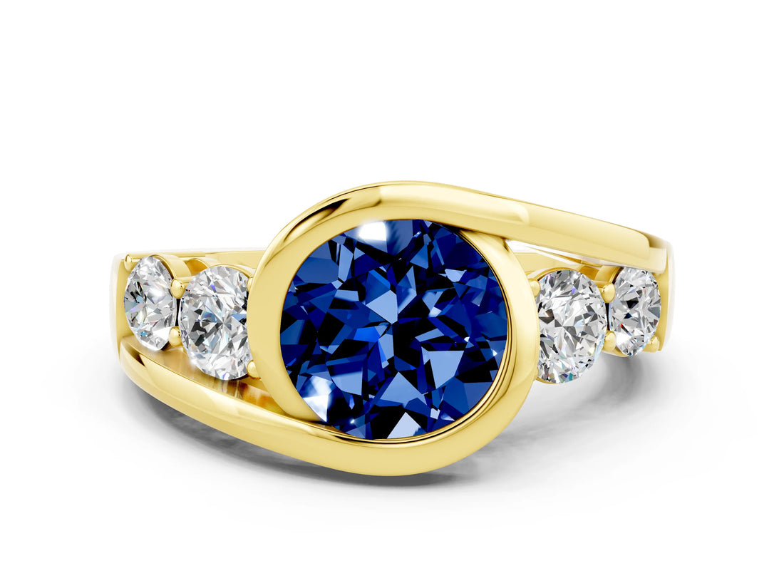 Yellow gold Bezel Set Round Cut Diamond Split Shank Ring
