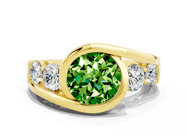 Yellow gold Bezel Set Round Cut Peridot Bypass Ring with Round  Accents
