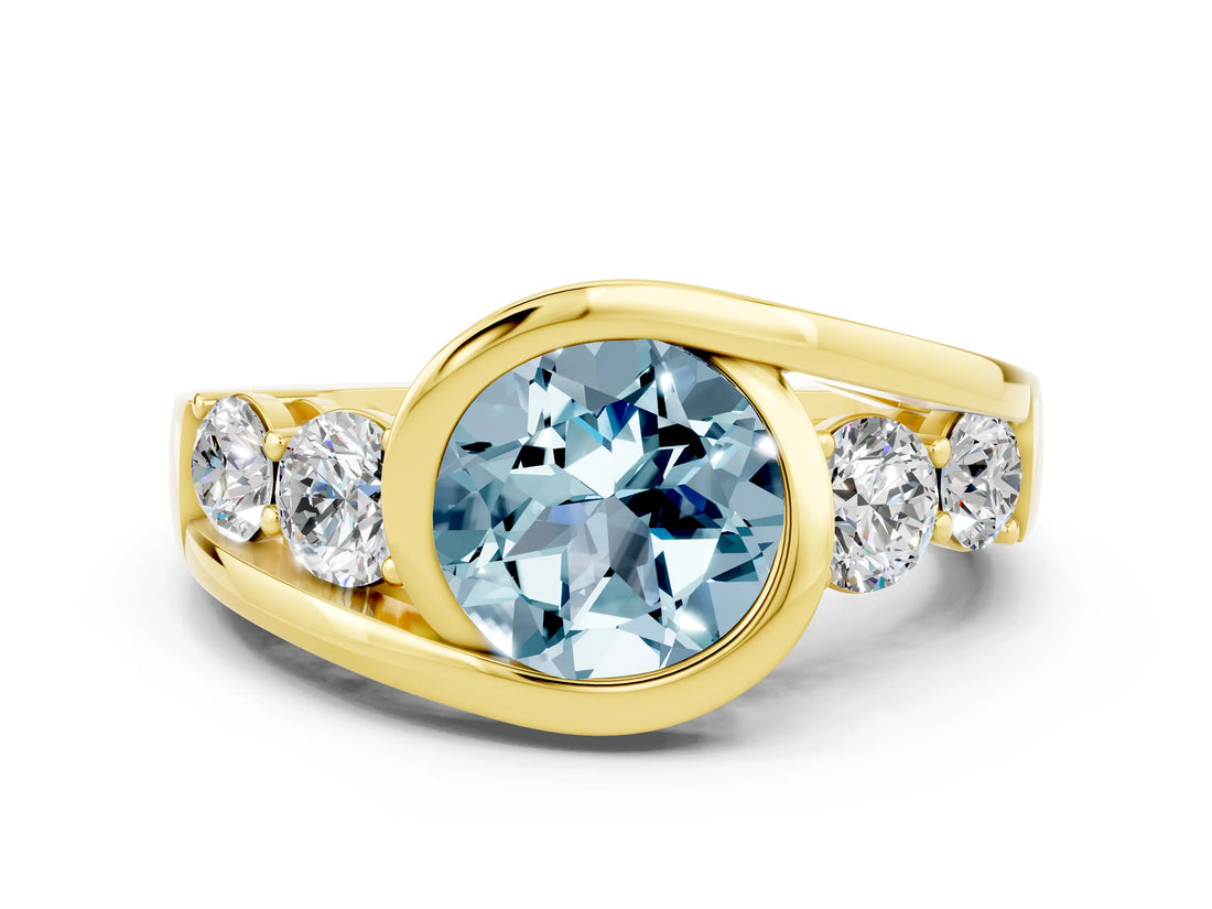Yellow gold Bezel Set Round Cut Diamond Split Shank Ring