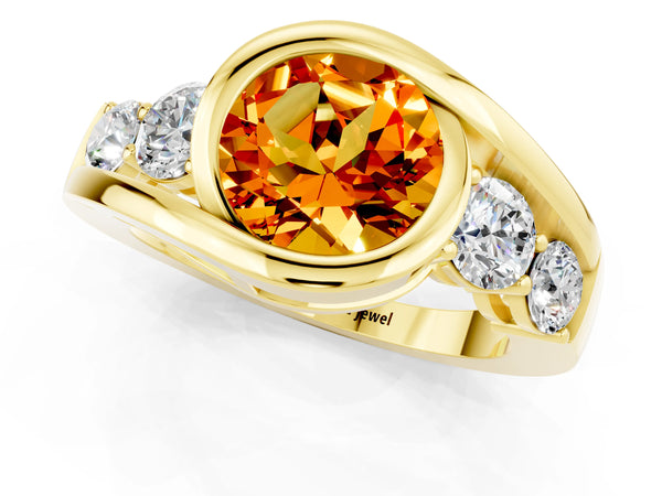 Yellow gold Bezel Set Round Cut Citrine Bypass Ring with Round  Accents
