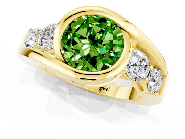 Yellow gold Bezel Set Round Cut Peridot Bypass Ring with Round  Accents
