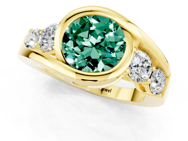 Yellow gold Bezel Set Round Cut Green Sapphire Bypass Ring with Round  Accents