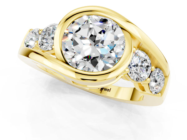 Yellow gold Bezel Set Round Cut Moissanite Bypass Ring with Round  Accents