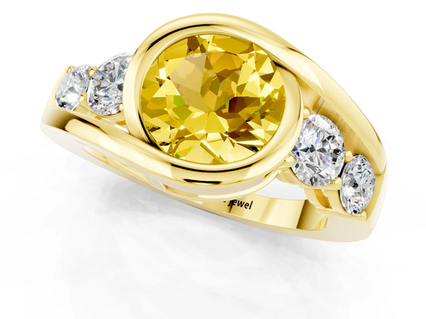 Yellow gold Bezel Set Round Cut Yellow Sapphire Bypass Ring with Round  Accents