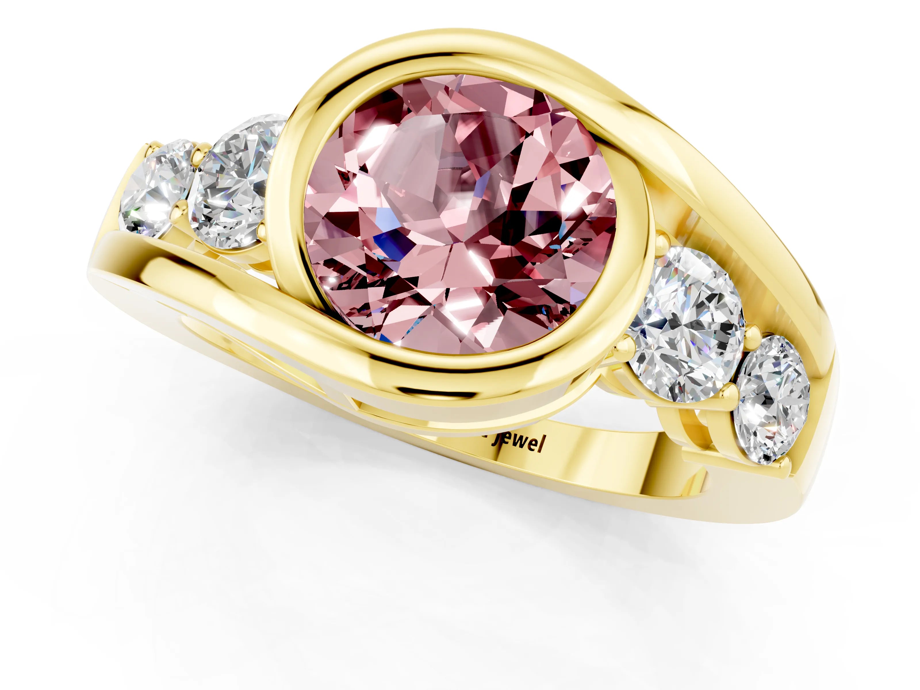 Yellow gold Bezel Set Round Cut Diamond Split Shank Ring_1