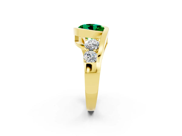 Yellow gold Bezel Set Round Cut Emerald Bypass Ring with Round  Accents