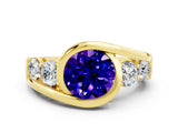 Yellow gold Bezel Set Round Cut Diamond Split Shank Ring