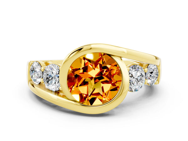 Yellow gold Bezel Set Round Cut Citrine Bypass Ring with Round  Accents
