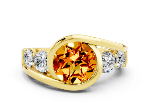 Yellow gold Bezel Set Round Cut Diamond Split Shank Ring