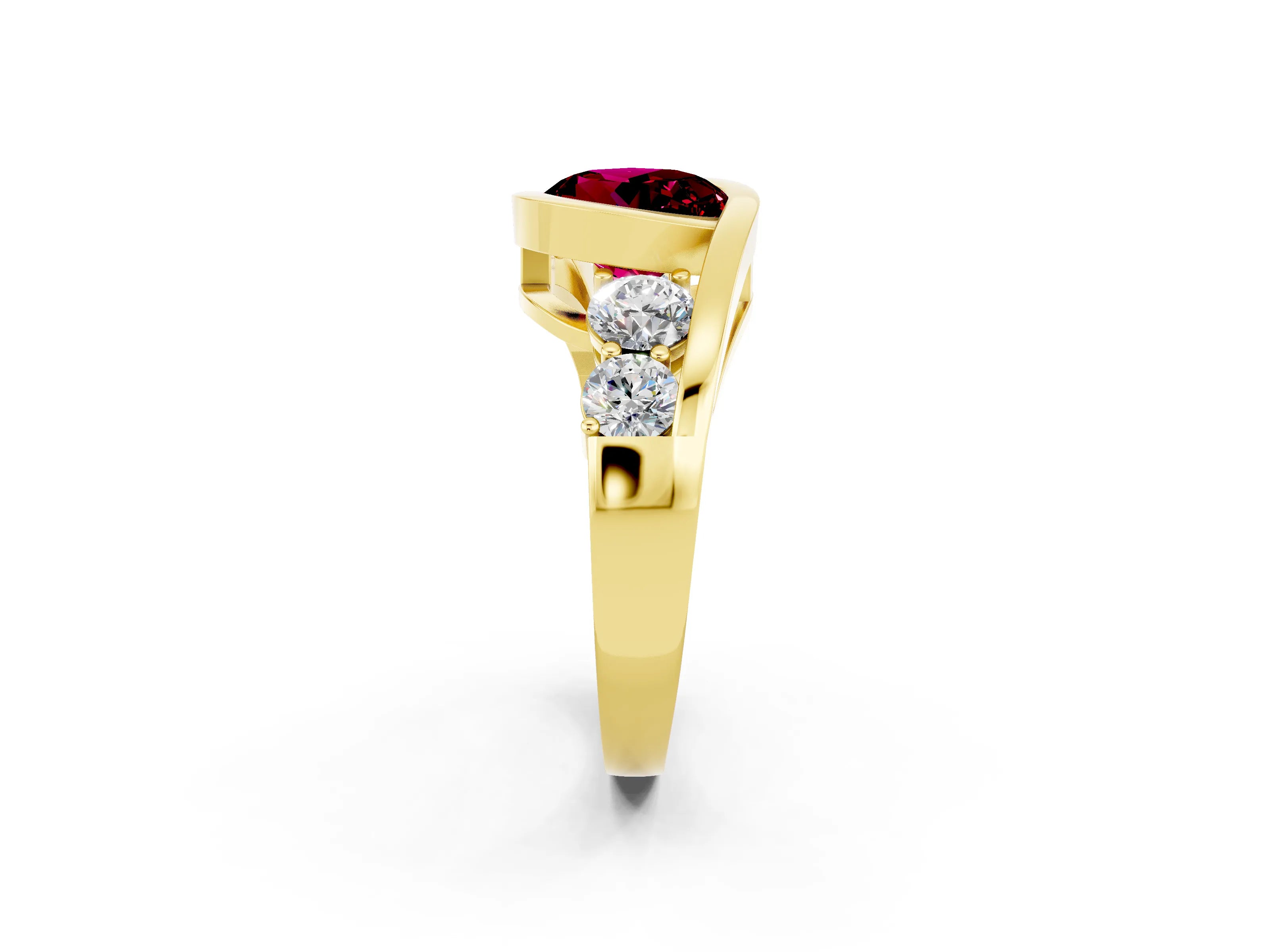 Yellow gold Bezel Set Round Cut Diamond Split Shank Ring_2