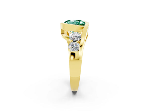 Yellow gold Bezel Set Round Cut Green Sapphire Bypass Ring with Round  Accents