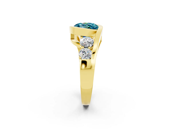Yellow gold Bezel Set Round Cut Diamond Split Shank Ring