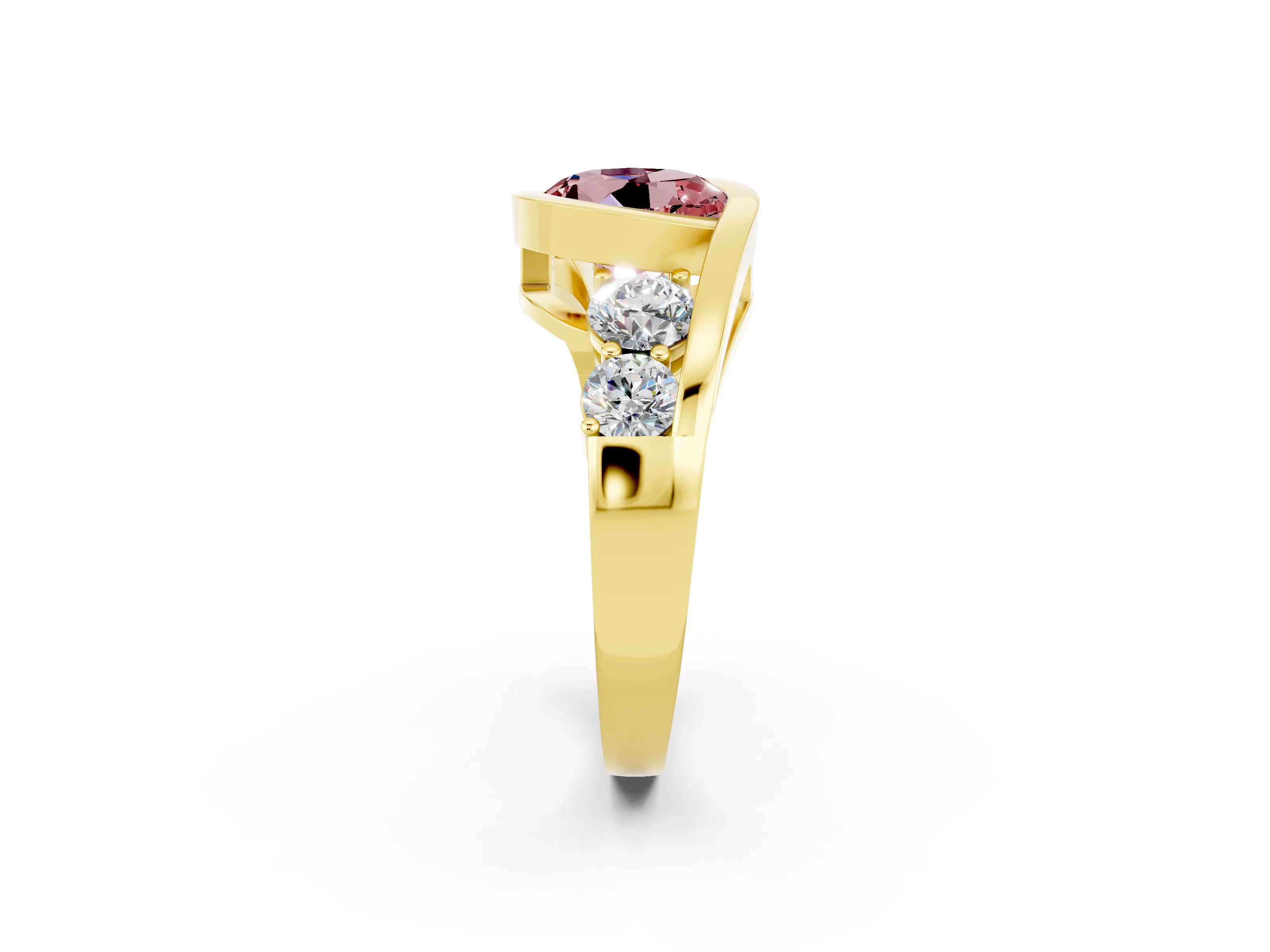 Yellow gold Bezel Set Round Cut Diamond Split Shank Ring_2